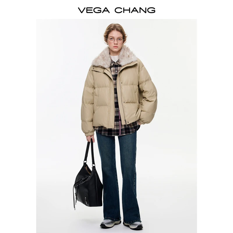 Vega Chang Nuovo stile invernale Collo in pelliccia grande Comodo piumino in cotone da donna in velluto stile coreano