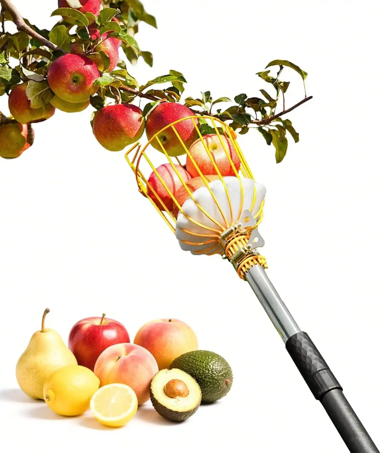 

9FT Fruit Picker With Basket, 35–105 Inch Adjustable Pole, Long-Handle Mango Grabber, Tree Fruit Catcher For Lemon Pear Orange A