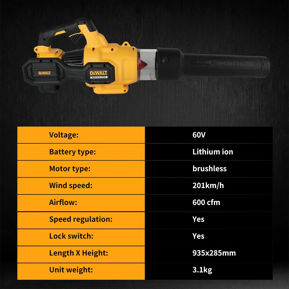 DEWALT DCMBL612 60V Cordless Brushless Leaf Blower Stepless Speed Lock-Switch Ergonomic Handle Patio Garden Debris Removal tools