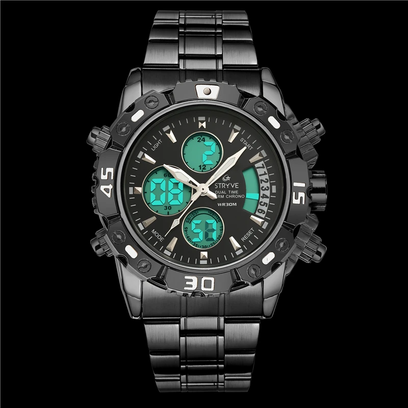 Montre Top Luxury Brand Stryve 8018 Military Led Clock Stainless Steel Waterproof Quartz Digital Dual Time Watch For Men 2019