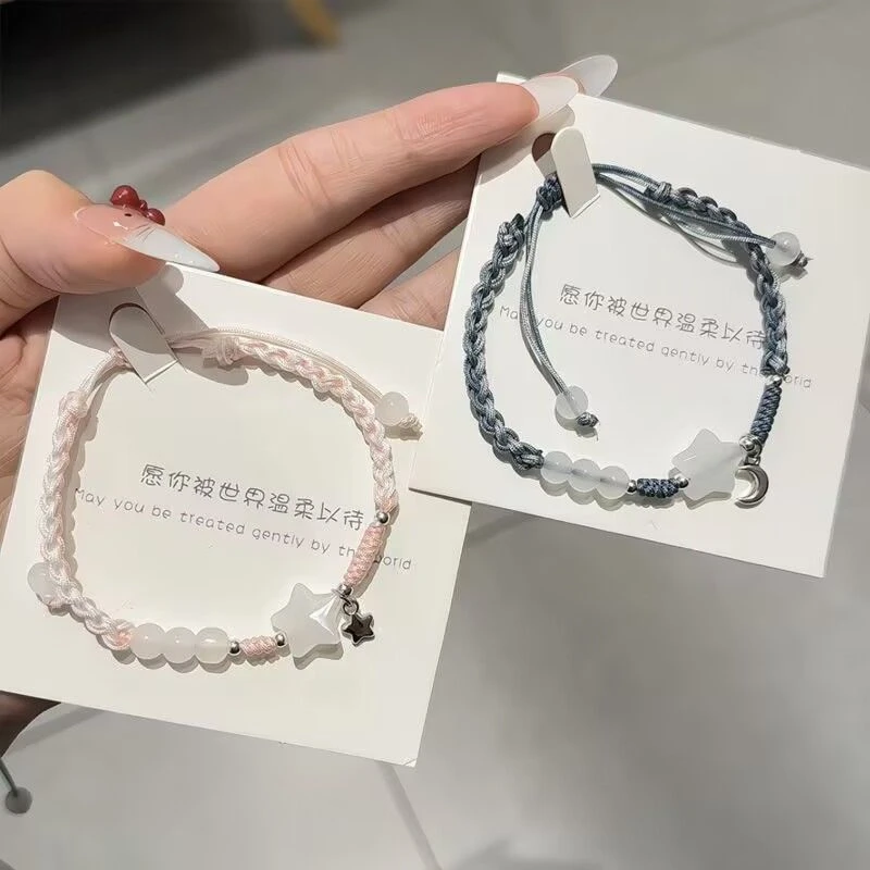 Lucky Cute Star Moon Bestie Bracelet for Women Y2K Aesthetic Woven Rope Friendship Bangle Fashion Accessories Jewelry Gift - view 6