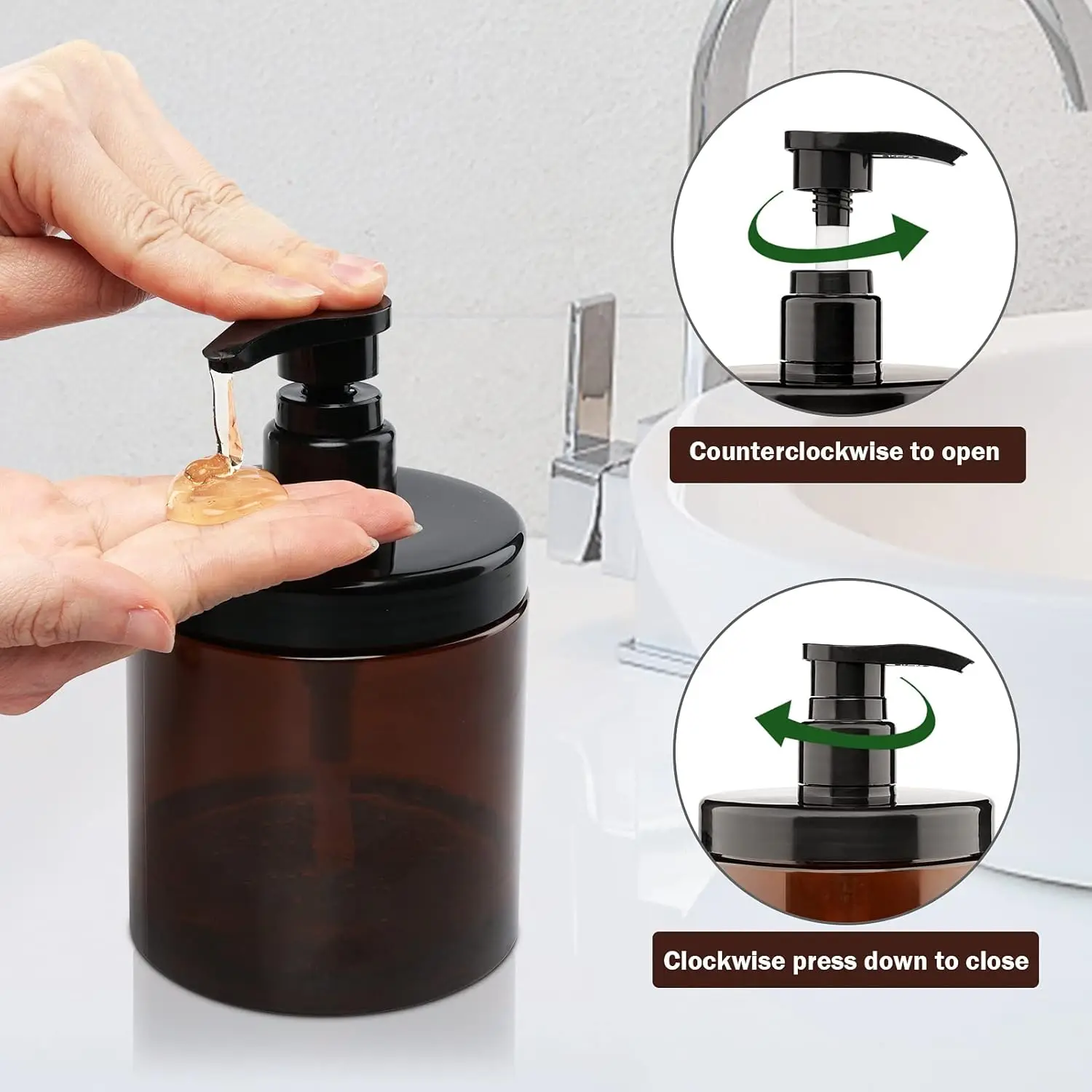 Pump Bottle Dispenser 3 Pcs 600ml/20oz Refillable Plastic Pump Bottles Wide Mouth Jar Style BPA Free Empty Pump Bottles Bathroom