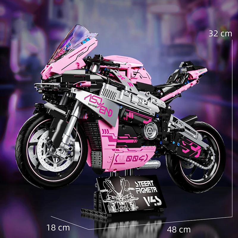 V4S Racing Motorcycle Building Blocks Set 1543+Pcs Compatible with 42202, 1:5 Model Kit for Adults Collection, Kids Toys Gifts