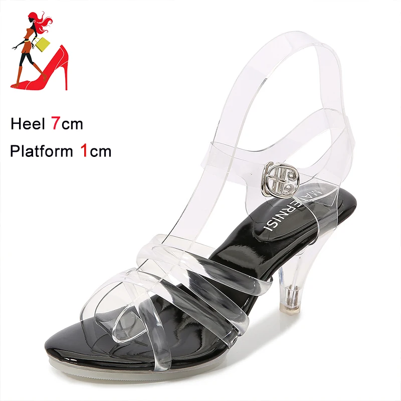 7CM Stiletto Heels Women Sandals Cross Transparent Band Woman Shoe Summer Basic High Heels Sexy Narrow Band Party Ladies Shoes