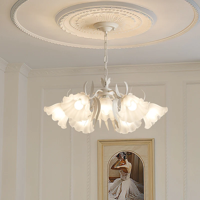 

Special Promotions modern led white Flower glass suspended ceiling light Chandelier lustre Child room Bedroom Pendant lamps
