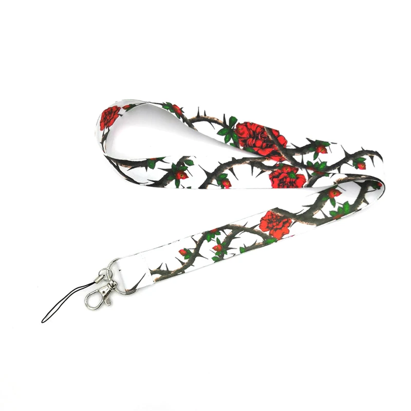 Rose Feminist Flowers Lanyard Credit Card ID Holder Bag Student Women Travel Card Cover Badge Car Keychain Gifts Accessories