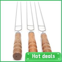 10 PCS/Set Outdoor Camping BBQ Tools Storage Bag Kit Wire BBQ Skewers Wood Handle Grill Roasting Sticks Stainless Steel