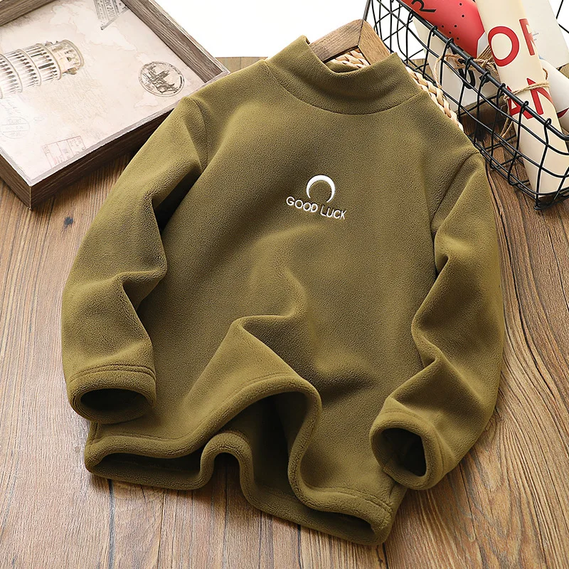 IYEAL 2023 Autumn and Winter New Boys and Girls\' Half High Neck Long Sleeve T-shirt Children\'s Warm Fleece Jacket