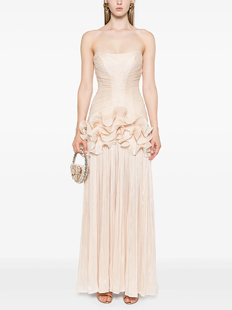 

2025 сексуальное женское темпераментное утягивающее платье с грибком без бретелек, без рукавов, плиссированное вечернее платье, официальная женская одежда