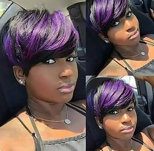 Synthetic Hair Short Straight Mixed Color African American Wig for Women