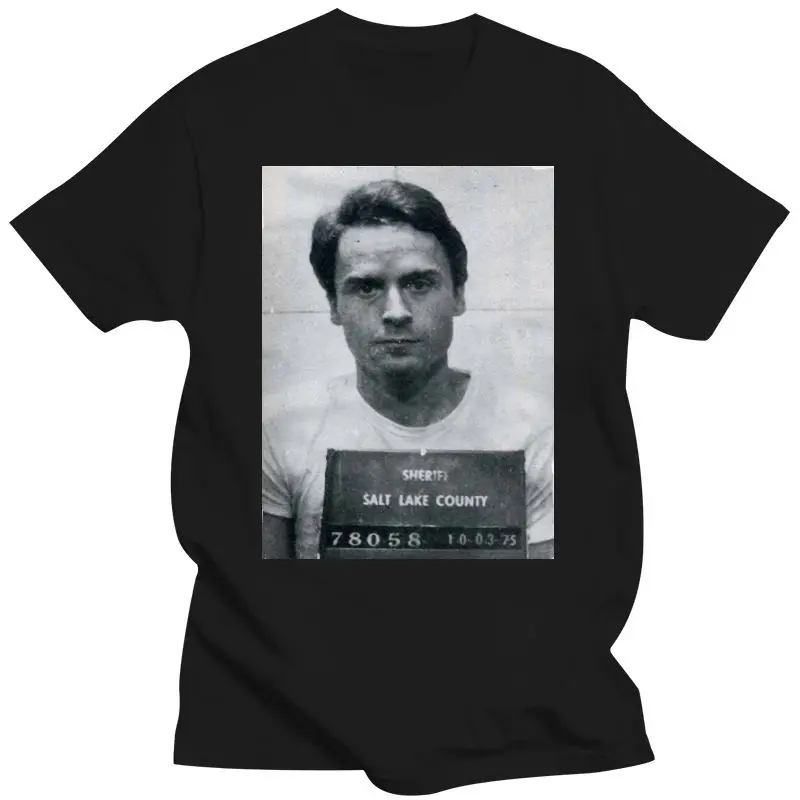 Camiseta de alta kvalitet de Boardrippaz، camiseta de Ted Bundy Mugshot Manson Dahmer سلسلة القاتل التسلسلي؟ Rder، 2024