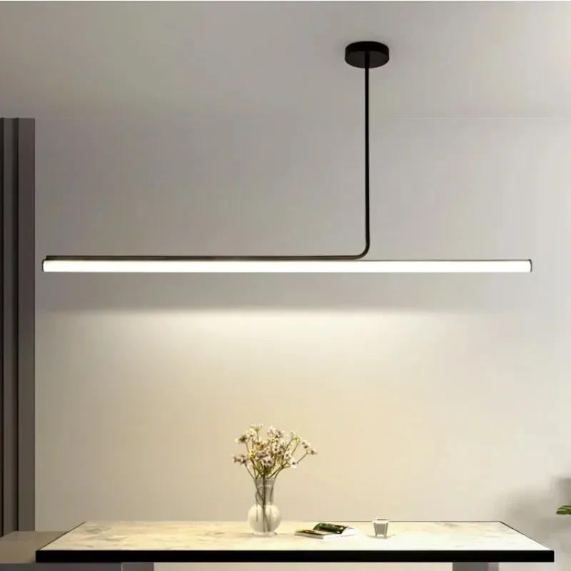 Modern Long Strip Led Pendant Lights for Living Dining Room Desks Kitchen Black Chandelier Home Decor Hanging Lighting Fixture