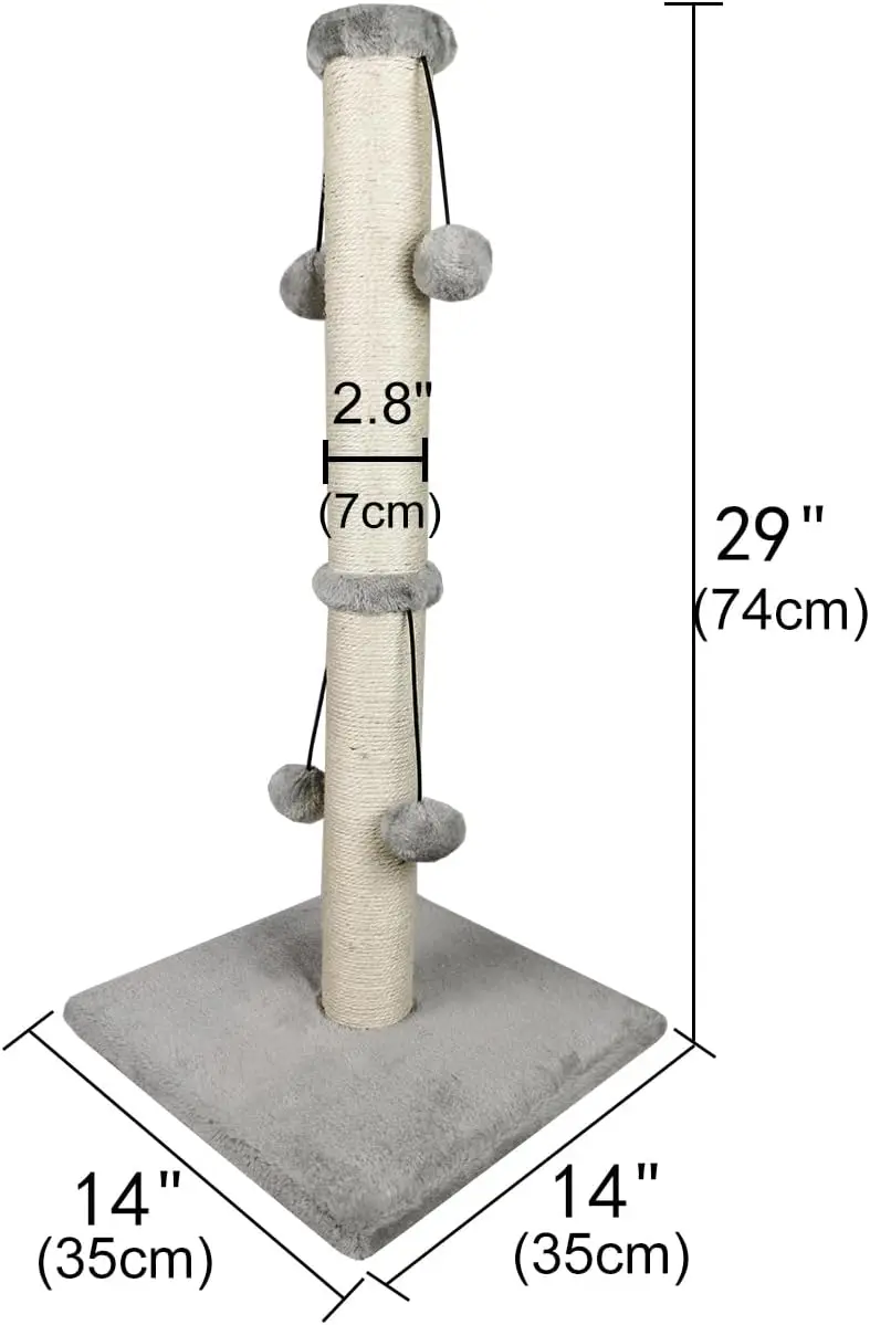 

Кошачья стойка Dimaka 29 дюймов: натуральный сизаль, приятный для когтей, 4 висячих шарика, идеально подходит для больших кошек (серый).