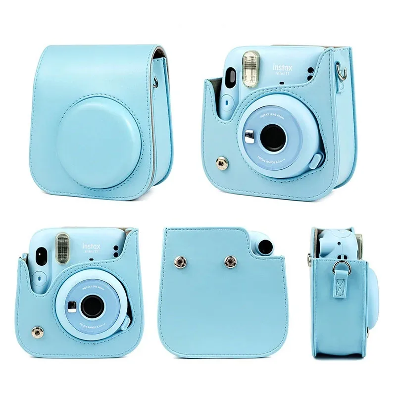 For Fujifilm Film Camera Bag for Instax Mini 11 9 8 Camera Case PU Leather Soft Silicone Cover Bag with Shoulder Strap