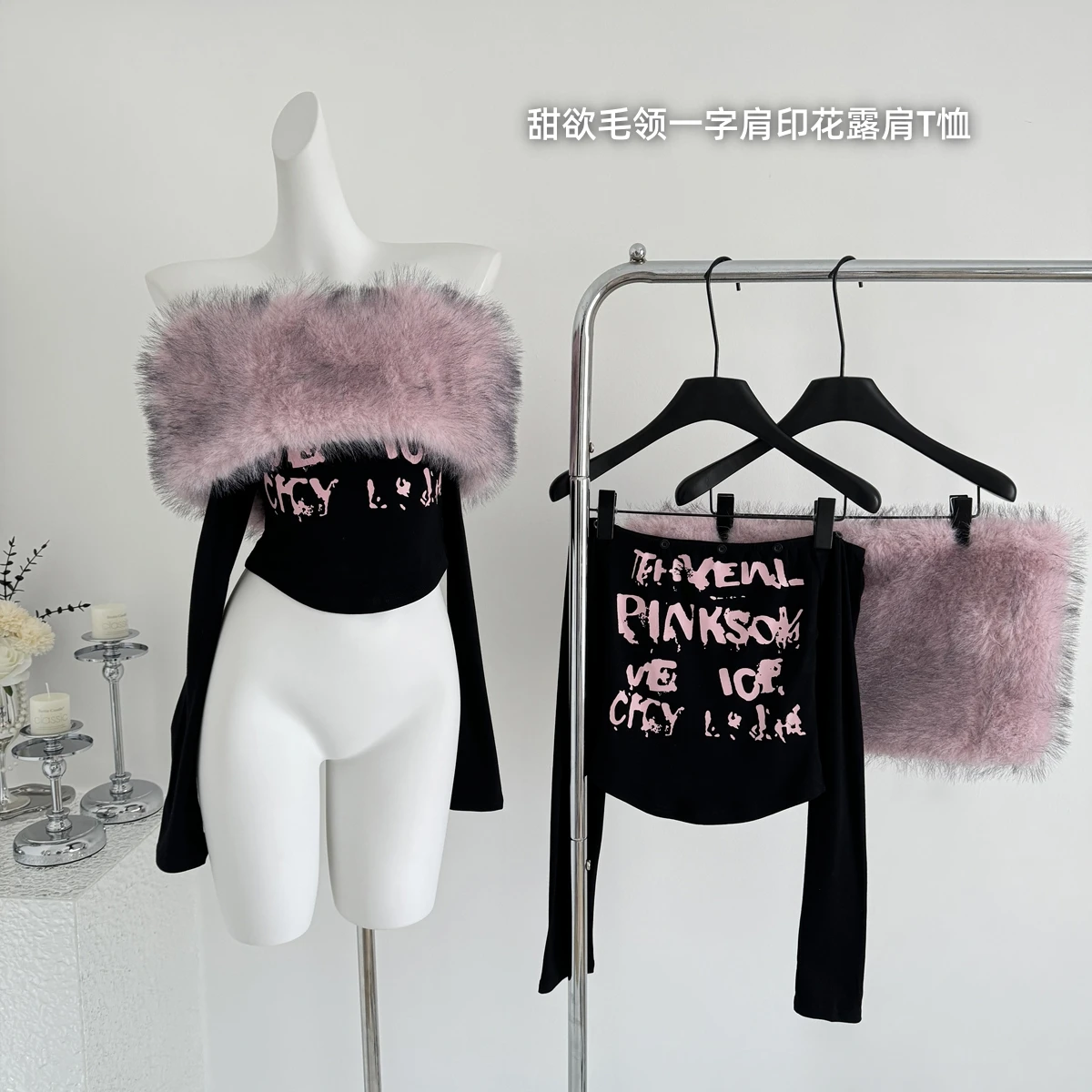 2025 Spring Women Korean Idols Dark Academia Long Sleeve Slash Neck Crop Top Coquette 2000s Aesthetic T-Shirt Print Tees Gyaru