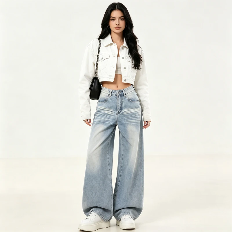 

Wide Leg Jeans Women Embroidery Denim Pants Vintage Distressed High Waist Washed Floor Length Denims Streetwear Trousers 2026