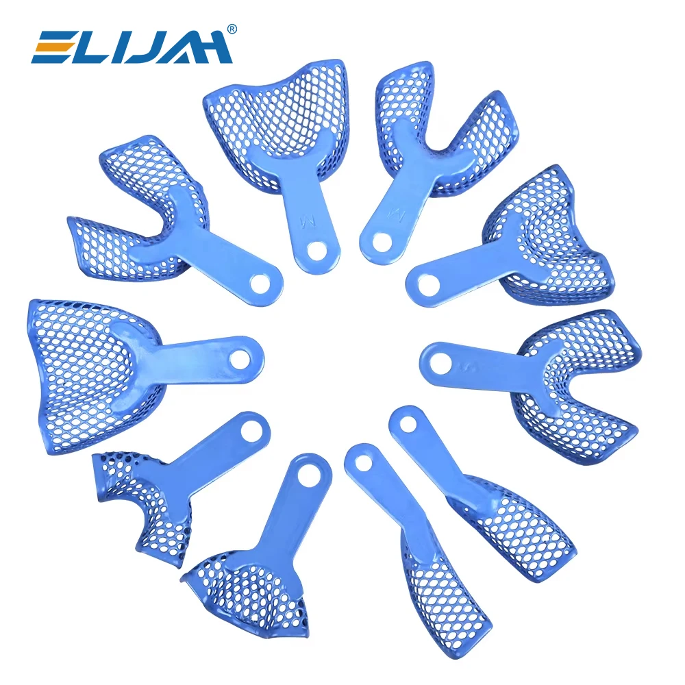 

ELIJAH 2Pcs Dental Blue Steel Dental Tray Impression Trays Dental Impression Trays Dental Oral Mesh Shape Dentist Tools