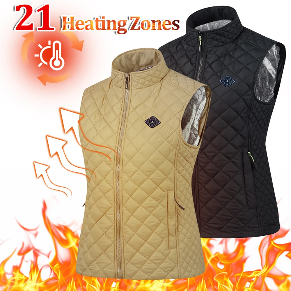 21 Areas Heated Vest Women Electric Heating Vest USB Heated Jacket Heated Vest Bodywarmer Heated Down Jacket Winter Heated Coat