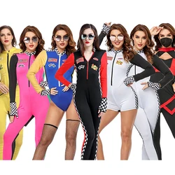 For Women Girl Uniform Racing Jumpsuit Sexy Lady Racer Cosplay Halloween Costume Race Car Driver Costumes Long Sleeves Party