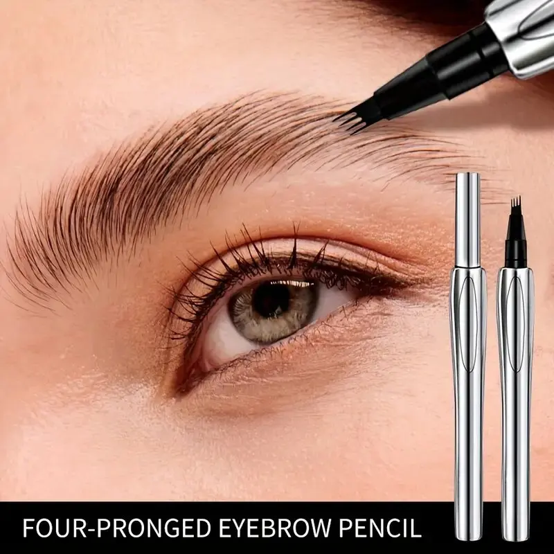 2-piece set, waterproof and sweat resistant four pointed eyebrow pencil+double head eyebrow brush spiral brush - long-lasting an