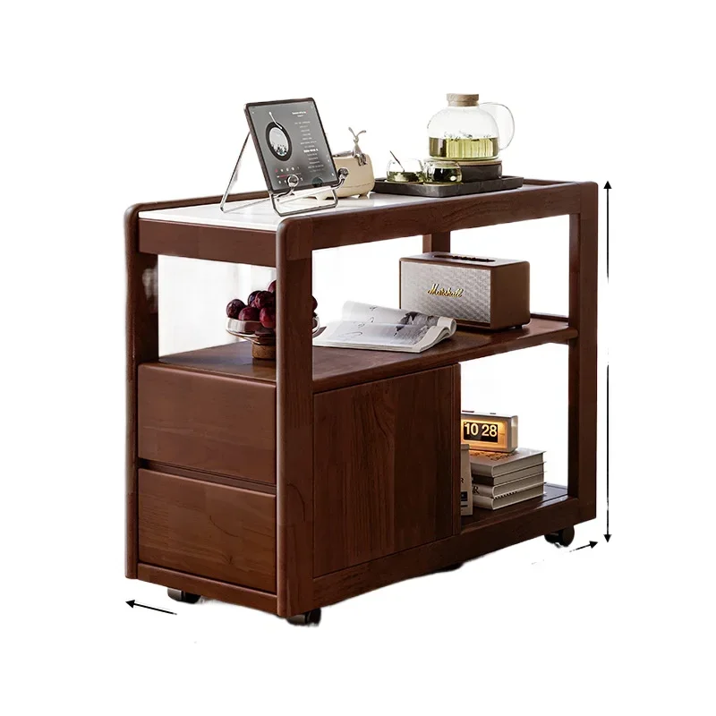 

Solid wood sofa side cabinet, rock slab side few with wheels Nordic small apartment living room removable