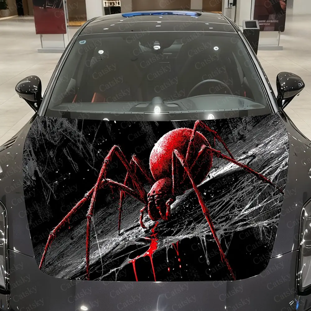 

Blood Fiend Red Spider Car Vinyl Wrap, PVC Material Waterproof Car Hood Sticker, Self-Adhesive Scratch-Resistant Stickers for En