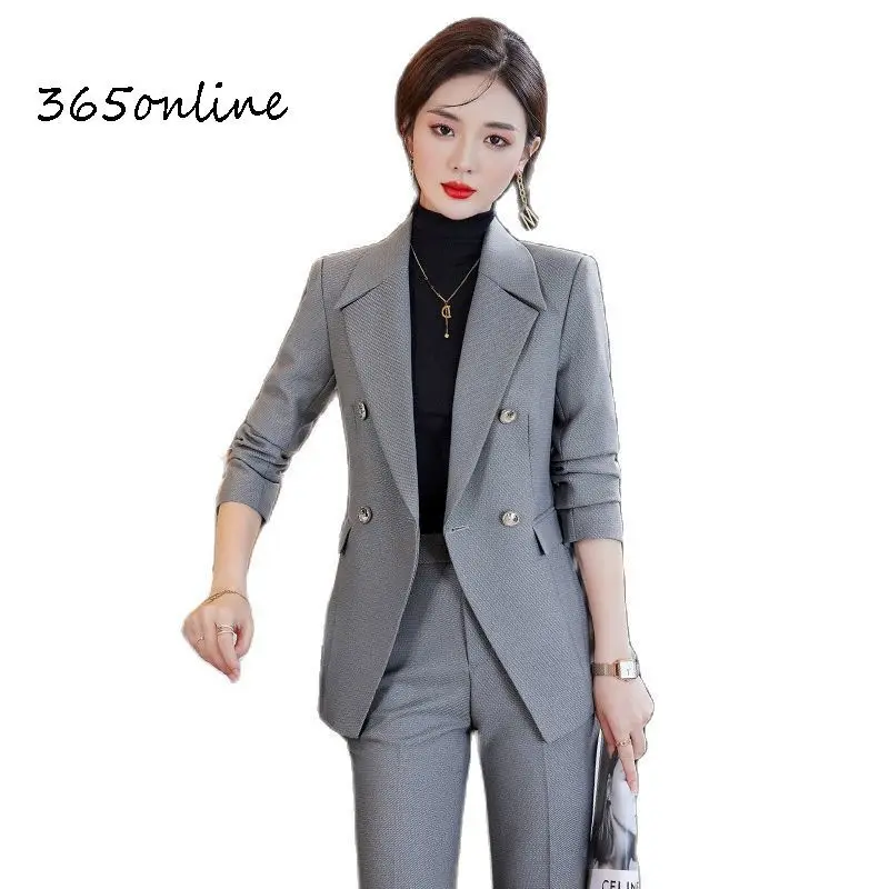 Formal Pantsuits Autumn Winter Women Business Suits with Pants and Jackets Coat OL Styles Ladies Career Pants Trousers Set