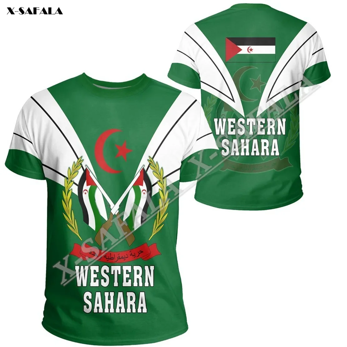 Western Sahara Flag Tattoo Fashion 3D  Print Men T-Shirt Tops Tees Short Sleeve Casual O Neck Milk Fiber Breathable