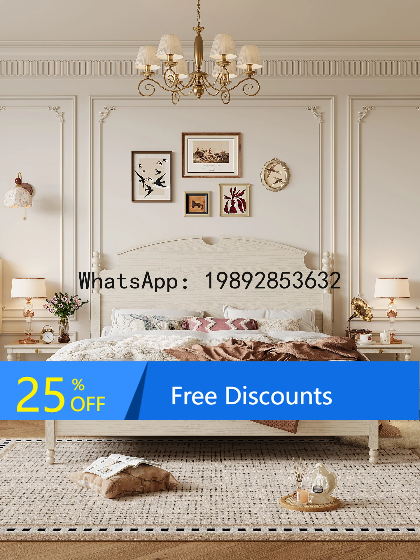 

YFY French Cream Style Solid Wood Bed 1.5M White Master Bedroom Double Bed 1.8M Home American Style Bedroom Simple Wedding Bed