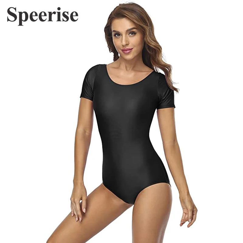 Speerise-traje de baile para mujer, leotardo para gimnasia, LICRA, Yoga, monos de bailarina, Ropa de baile de Ballet de manga corta con cuello redondo para adulto