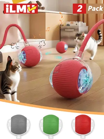 iLMH 1/2 PCS Cat Interactive Ball Toy Automatic Rolling Ball Faux Tail Rechargeable Smart Pet Electric Toy Pet Toy Imitate Mouse
