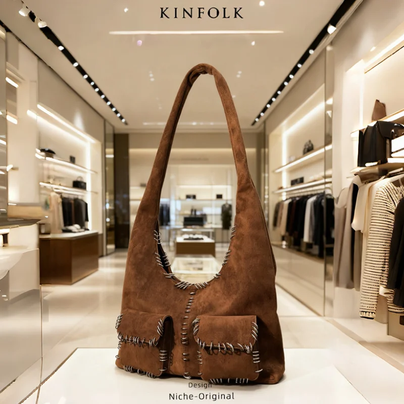 

Винтажная замшевая мотоциклетная сумка, модное украшение в виде кольца, роскошная сумка через плечо с несколькими карманами и магнитной пряжкой, сумка через плечо