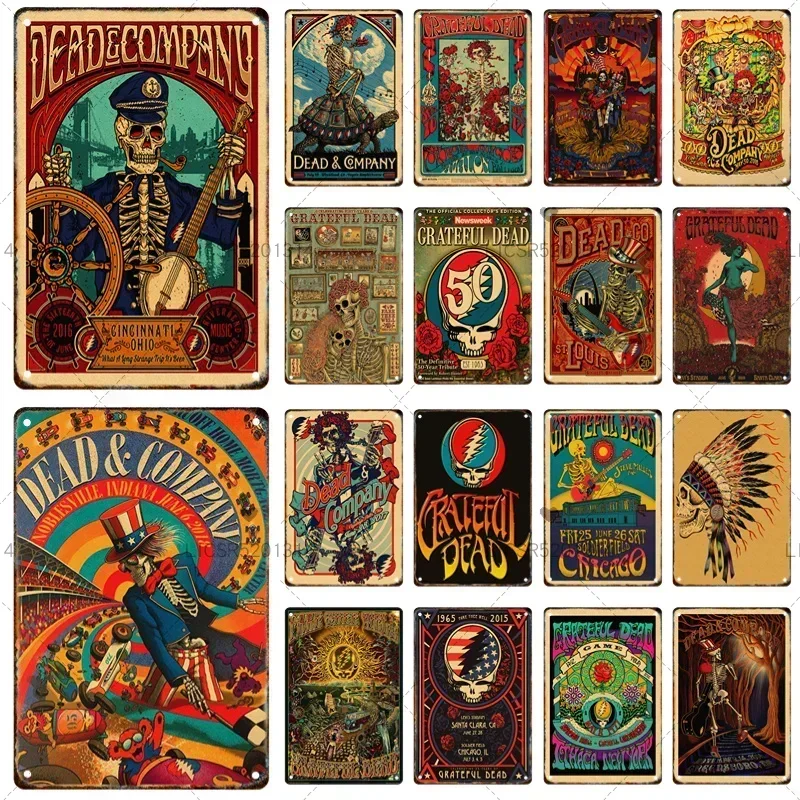 Grateful Dead Metal Signage Tin Painting Vintage Skeleton Poster Mural Home Living Room Bar Wall Art Decorative Mural Aesthetic