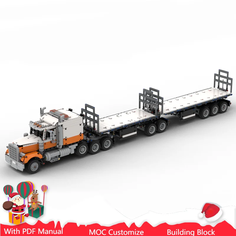 2589 PCS Truck Double Trailer Road Train Model Details Modular Building Blocks Kids Assembly Display Toys Festival Surprise Gift