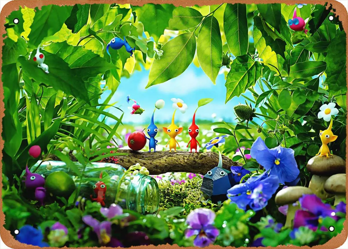 1PCS, The Classic Arcade Video Game Poster Metal Tin Sign Pikmin Games And Movies Wall Art Decor Tin Sign-