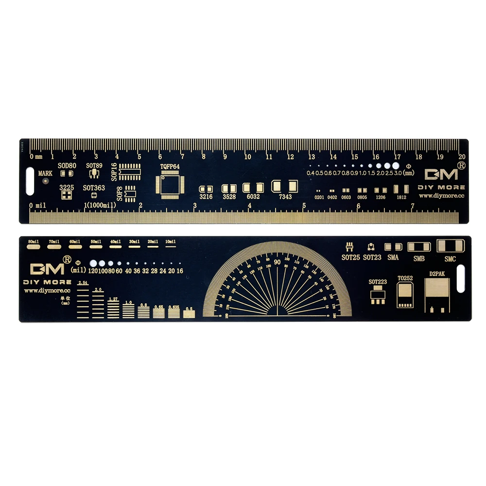 PCB 눈금자 다기능 측정 도구 저항기 커패시터 칩, IC SMD 다이오드 트랜지스터, 3 가지 유형, 15cm, 20cm, 25cm