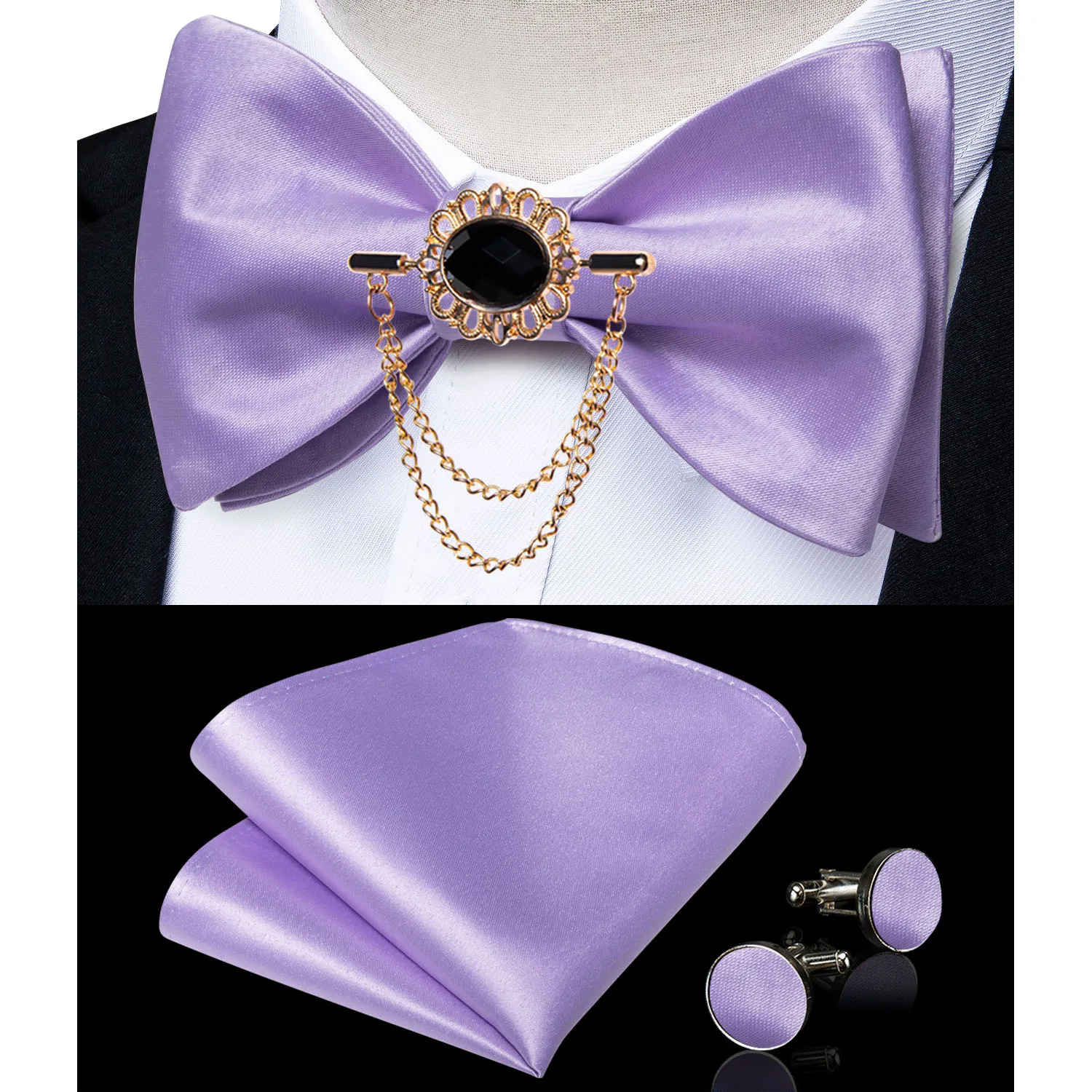 Exqusite männer Selbst-krawatte Bowties Hochzeit Krawatten Für Mann Zubehör Manschettenknöpfe Hanky Brosche Set Rot Schwarz Gelb blau Bowtie – Detail 18