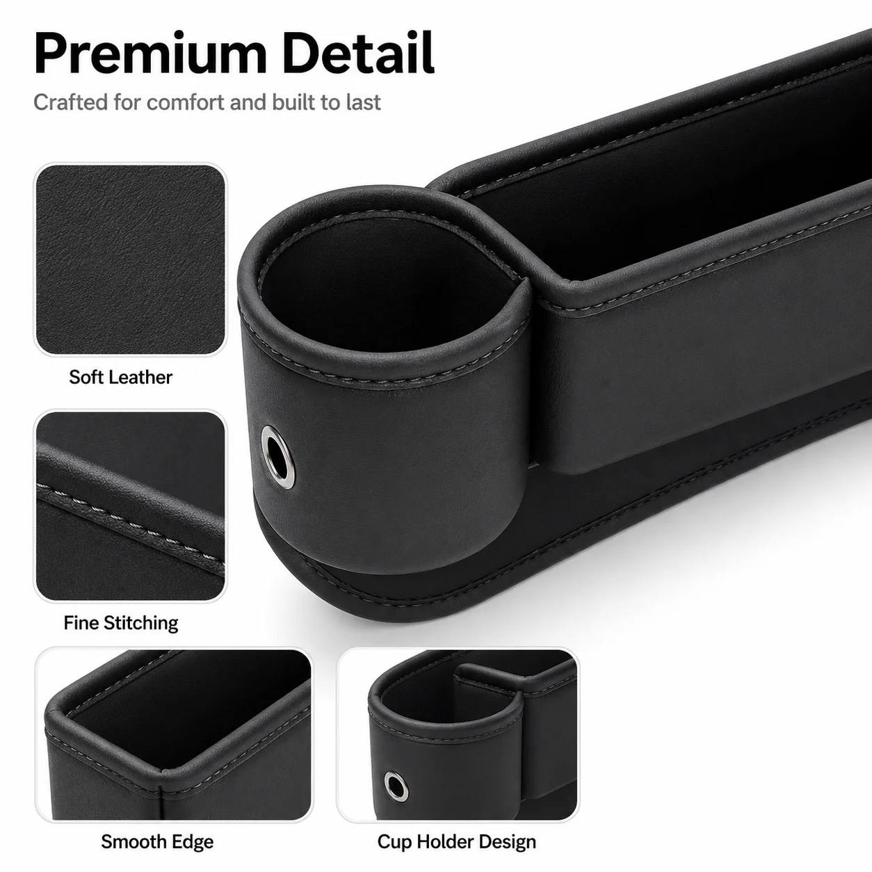 Universal Car Seat Gap Organizer Storage Box Multifunction Leather Crevice Side Storage Pocket Wallet Keys Card with Cup Holder view 2