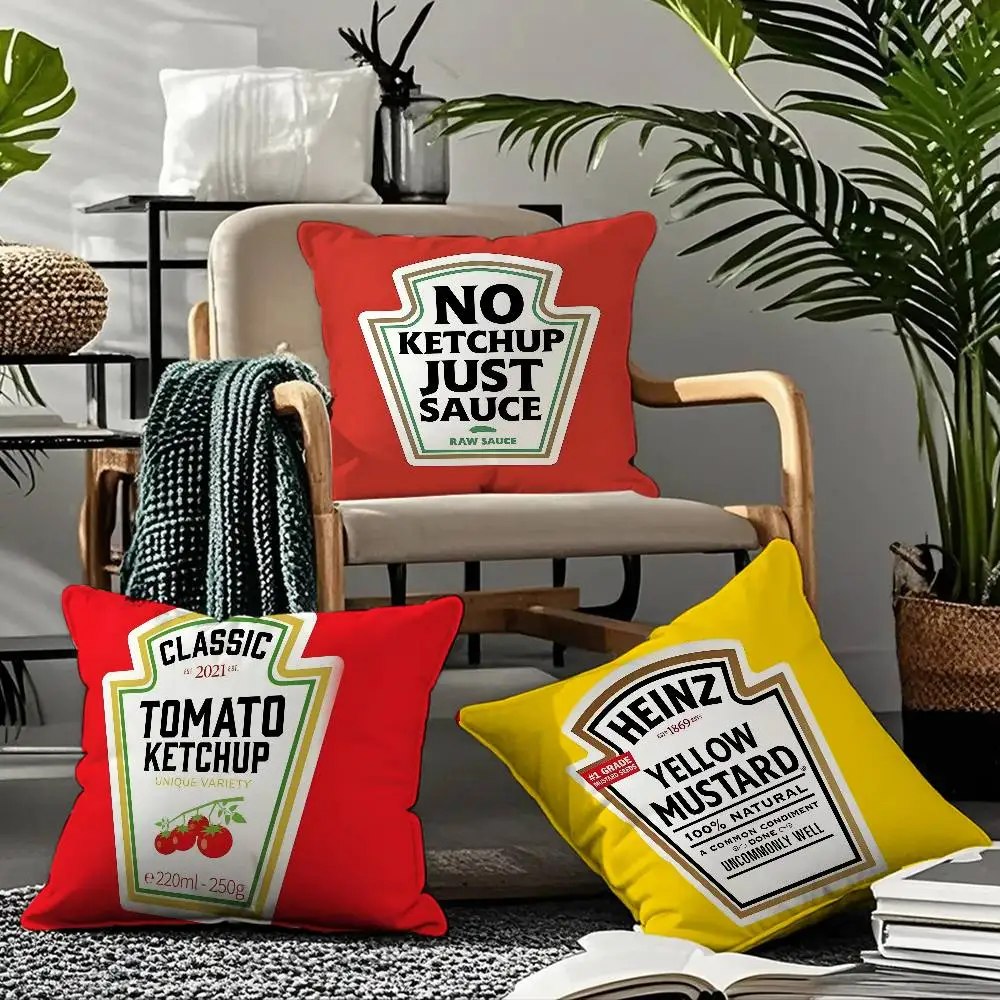 

F-Funny Ketchup Label Anime Pillow Case Comfort Sofa Bed Silky elegant Invisible zipper Custom Decorative cushion cover