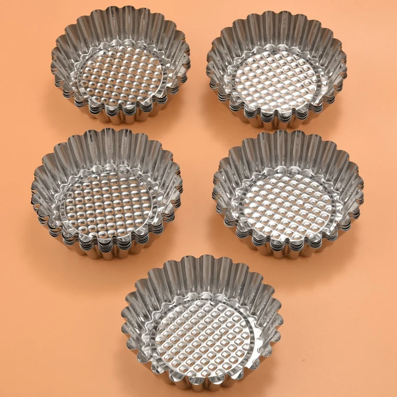 25Pcs Stainless Steel Egg Tart Mold Round Shape Fluted Design Cupcake Baking Molds Reusable Metal Muffin Baking Cups