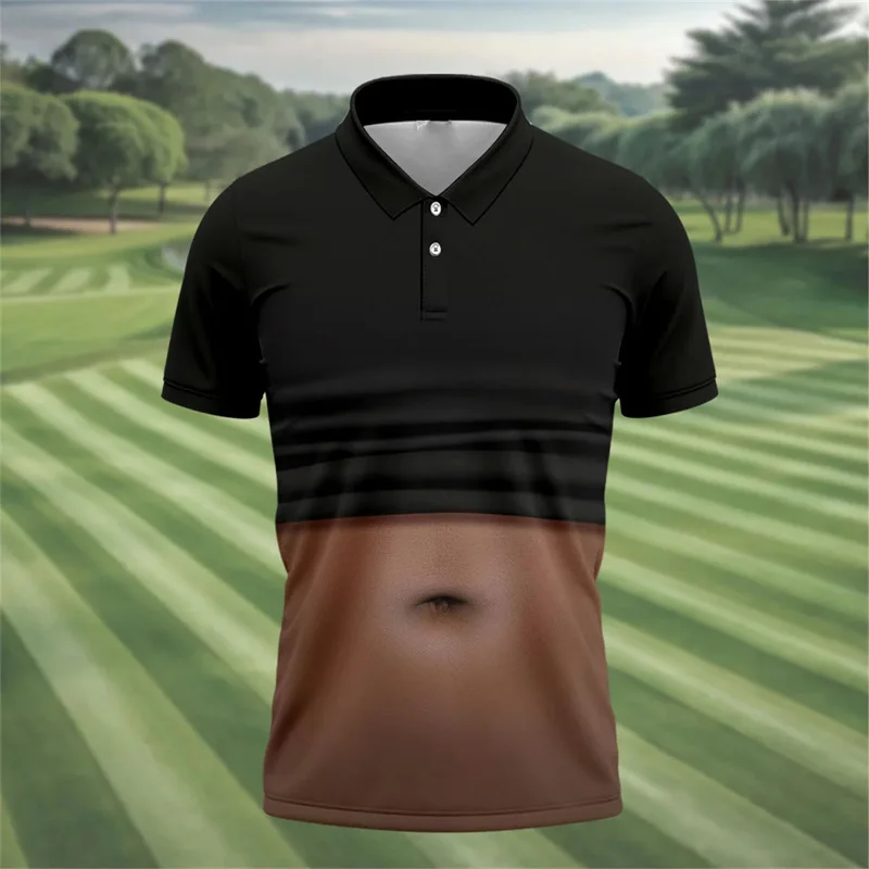 Lustiges 3D-Druck Big Belly Cosplay Golf-Poloshirt für Herren, Kurzarm-Poloshirt mit Knöpfen, Schwarz, Persönlichkeit, Neu, Einzigartiges Oberteil – Detail 8