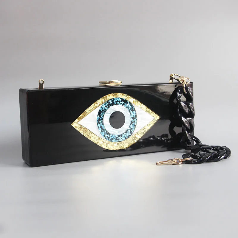 Handbag Women Brand Evil Eye Cartoon Evil Eye Party Bag Solid Black Pearl White 25 Cm X 10 Cm Long Size Acrylic Box Clutches Bag