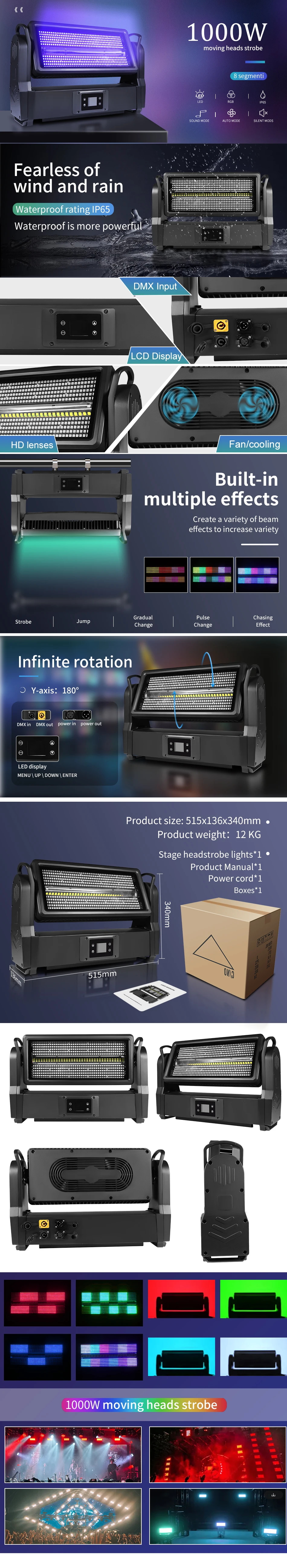 aicpose 1000W DMX LED Stroboskoplicht Superhelles DJ-Wallwasher-Moving-Head-Licht für Outdoor-Aufführungen Wasserdicht – Detail 1