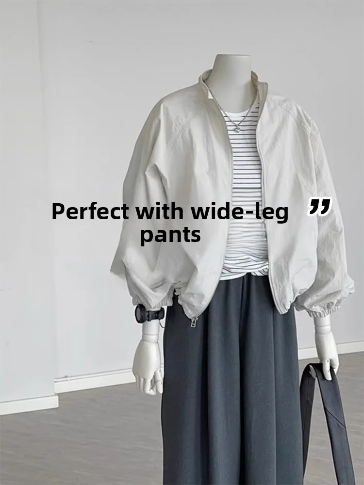 

Minimalist White Women's Jacket Summer Versatile Loose Outdoor Sports Coat Thin Outerwear Top Spring Autumn Breathable Casual