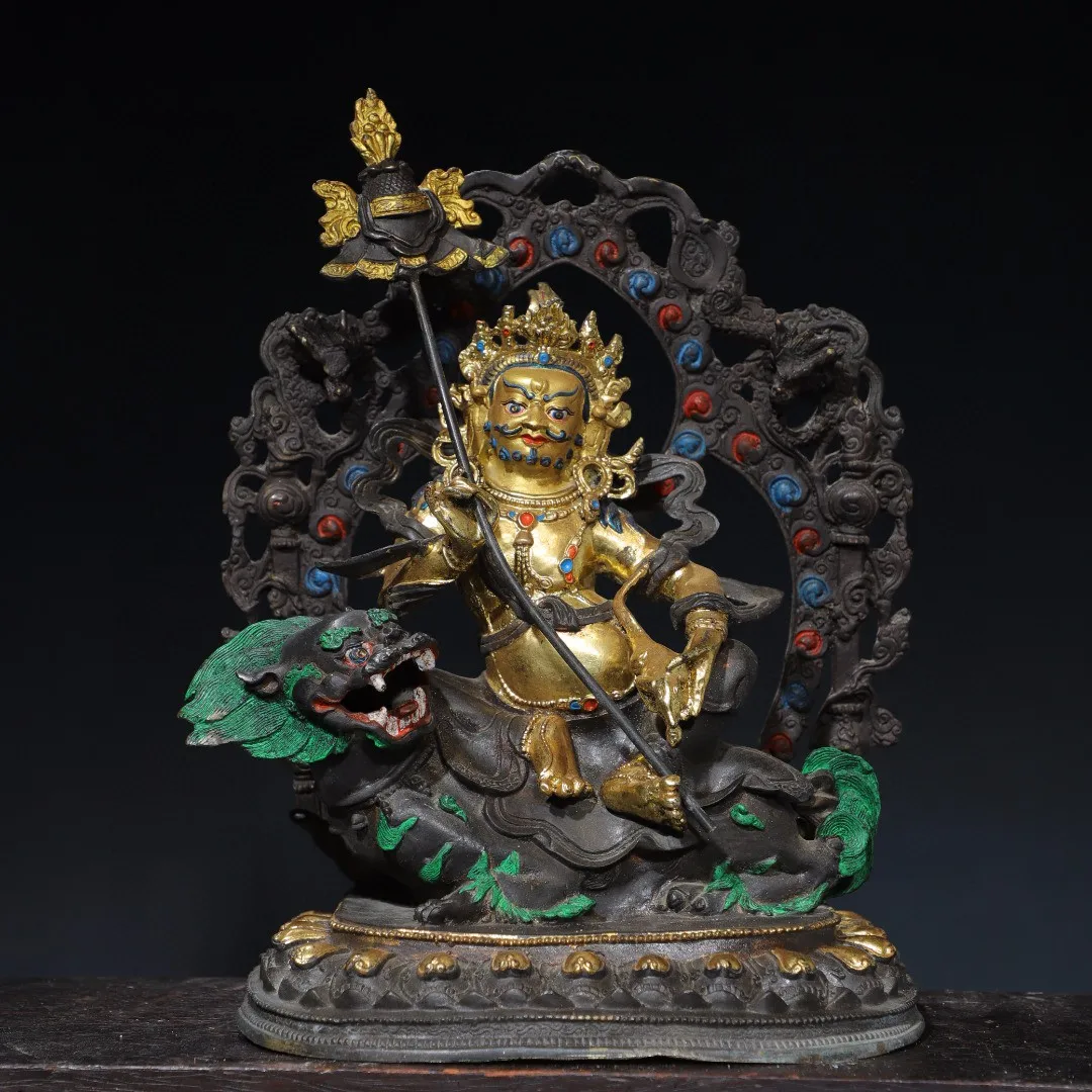 Tibetan brass gilded painting painted face treasure king white god of wealth ornaments 30cm home Buddhist supplies.