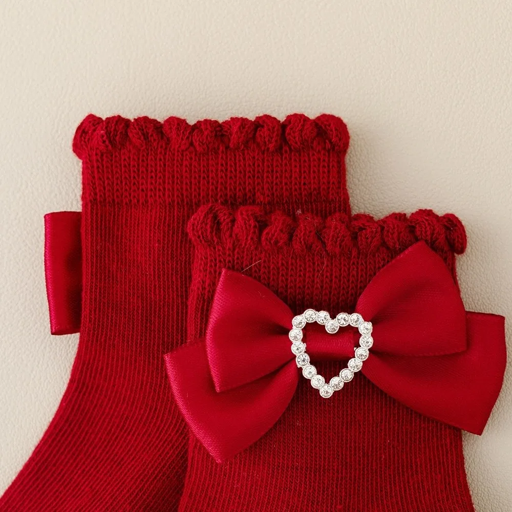 1 Pair Bow Decorated Baby Girls Ankle Socks Soft Cotton Ruffle Design Infant Summer Socks Breathable Mid Calf Socks