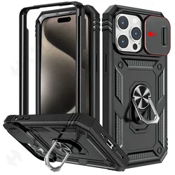 2023 Case For iPhone 17 16 15 14 13 12 11 Pro Max Plus 360 Full Body Rugged Protective Slide Camera Stand Protection Ring Cover