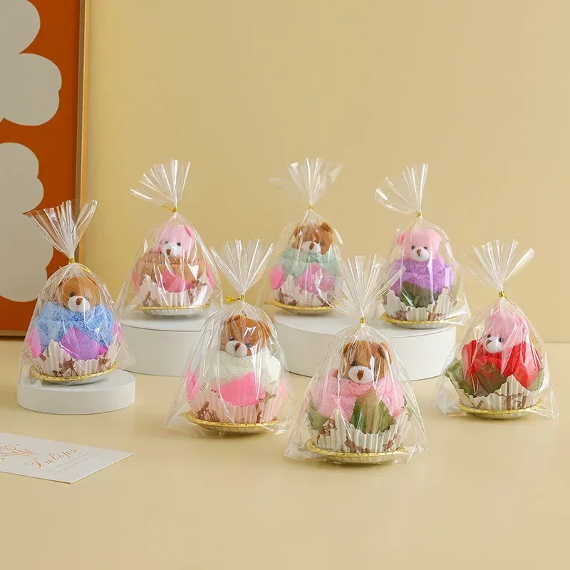 1PCS 30x30cm Creative Towels Mini Bear Cup Cake Pack Microfiber fabric Hand Towels Face Washing Towel Party Wedding Gifts