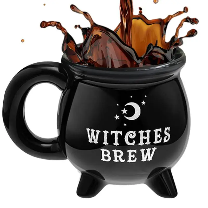 Halloween Cauldron Mug Witches Brew Black Plastic Cups Mug Witch Decor Giftware Witches Brew Black Ceramic Cauldron Mug