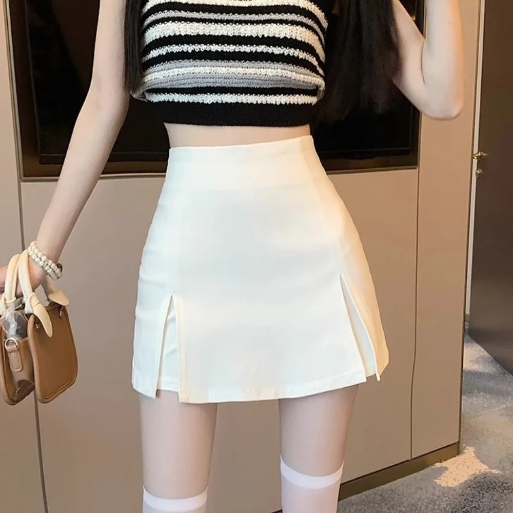 Gonna a vita alta tinta unita Design fessura XS/S/M/L/XL Gonna antiscivolo avvolgente in poliestere Gonna a trapezio Stagione primaverile